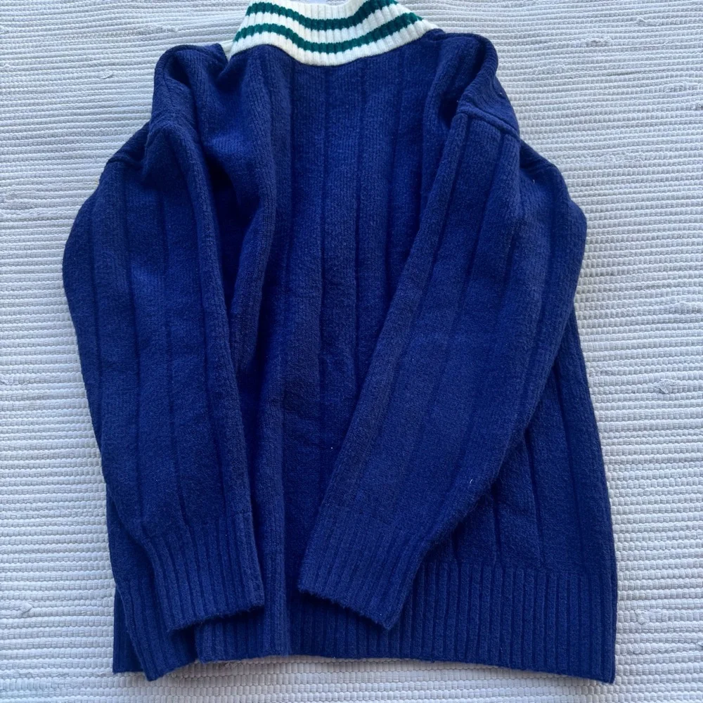 PINK VS Varsity Cardigan Blue Plaid Stripe Cozy Preppy XL NWT